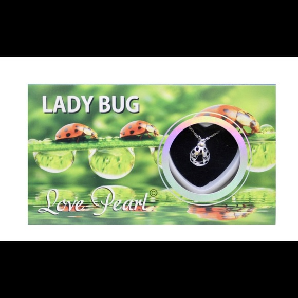 Lady Bug Pendant Necklace with Genuine Pearl Lucky Ladybug Necklace with Pearl - Picture 2 of 4